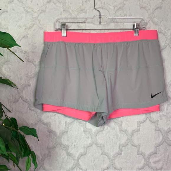 grey and pink nike shorts